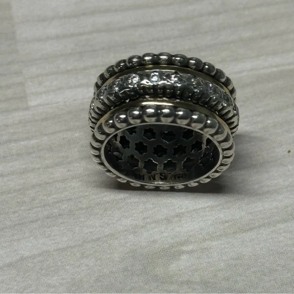 14k Solid Gold & 9.25 S. Silver spinning ring with zircons